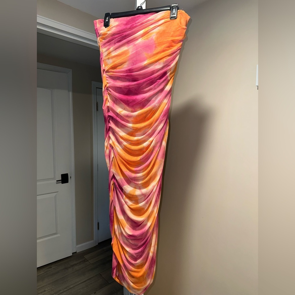 Zara Pink and Orange Tie-Dye Midi Dress